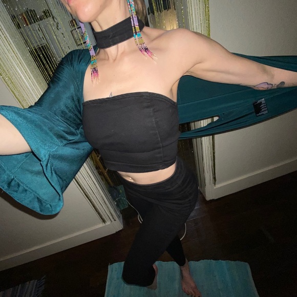 Asos Cut Out Denim Bandeau & Choker Playsuit - Picture 3 of 9